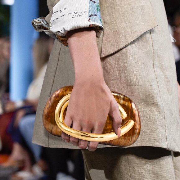 Womens Brown Marble Evening Formal Clutch Trendy Shoulder Metal Strap Handle Bag - Picture 3 of 7